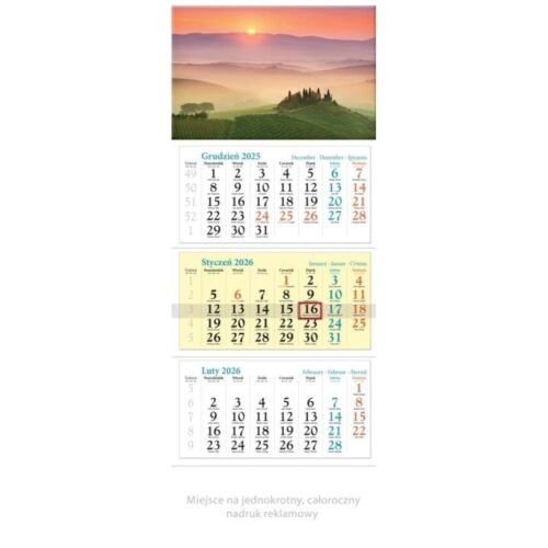Kalendarz 2026 ścienny trójdzielny Toskania