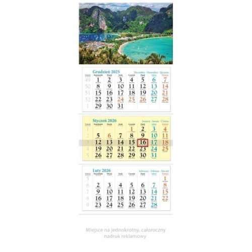 Kalendarz 2026 ścienny trójdzielny Wakacje