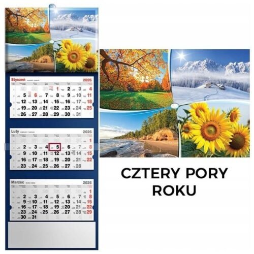 Kalendarz 2026 trójdzielny cztery pory roku