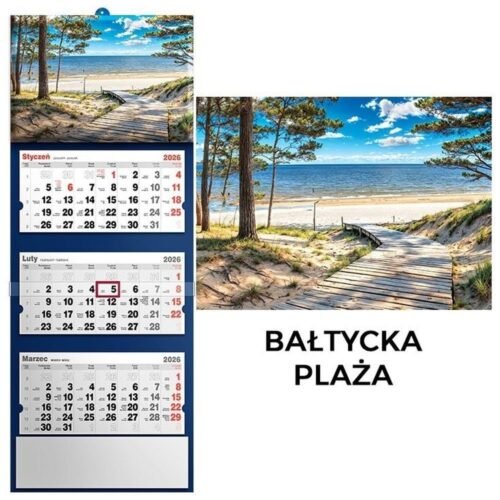 Kalendarz 2026 trójdzielny bałtycka plaża