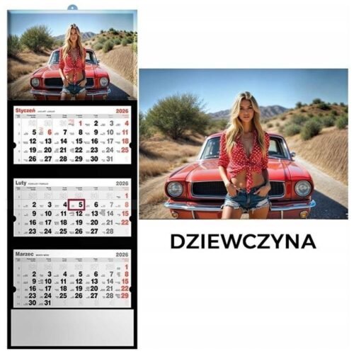 Kalendarz 2026 trójdzielny dziewczyna