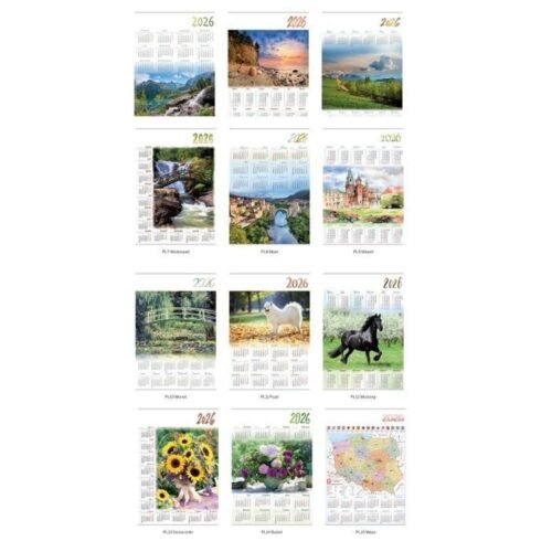 Kalendarz 2026 Jednoplanszowy MIX 1 (15szt)