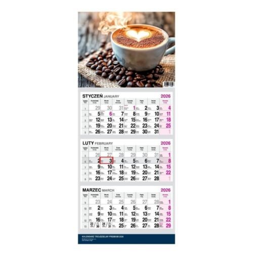Kalendarz 2026 Trójdzielny Twarda Główka Kawa