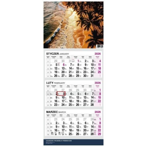 Kalendarz 2026 Trójdzielny Twarda Główka Plaża