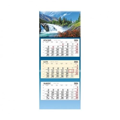 Kalendarz 2026 trójdzielny Wodospad