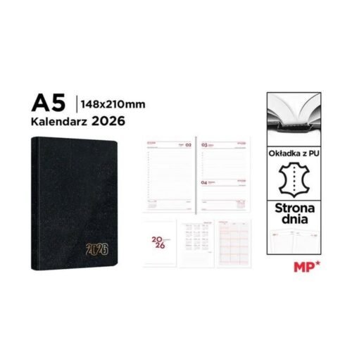 Kalendarz 2026 A5 dzienny czarny