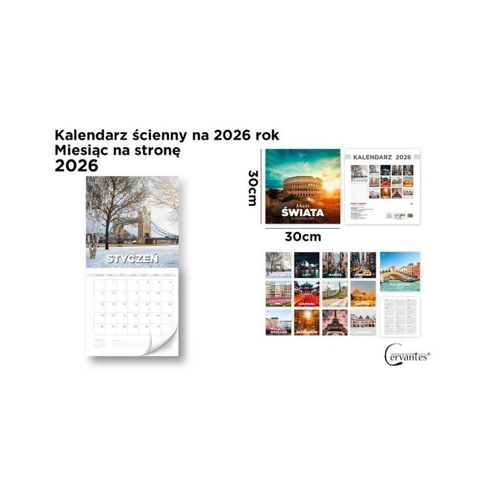 Kalendarz 2026 ścienny 30x30cm Miasta świata