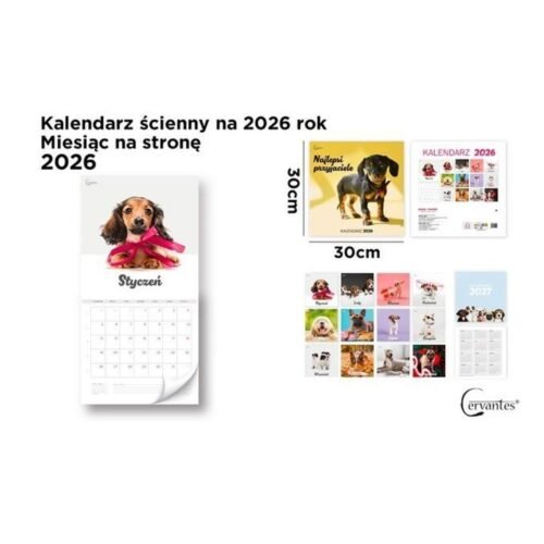 Kalendarz 2026 ścienny 30x30cm Psy