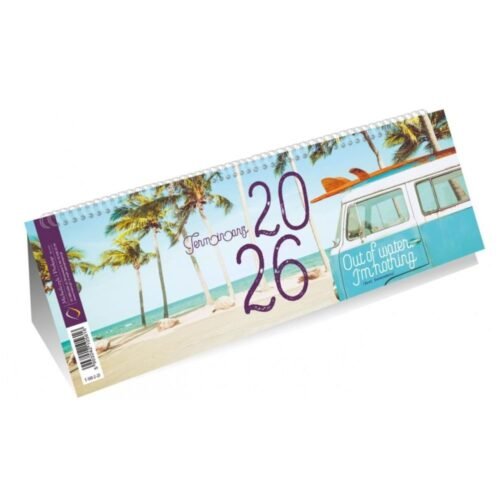 Kalendarz 2026 poziomy ze spiralką plaża