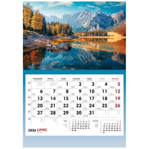 Kalendarz 2026 ścienny Górskie jezioro