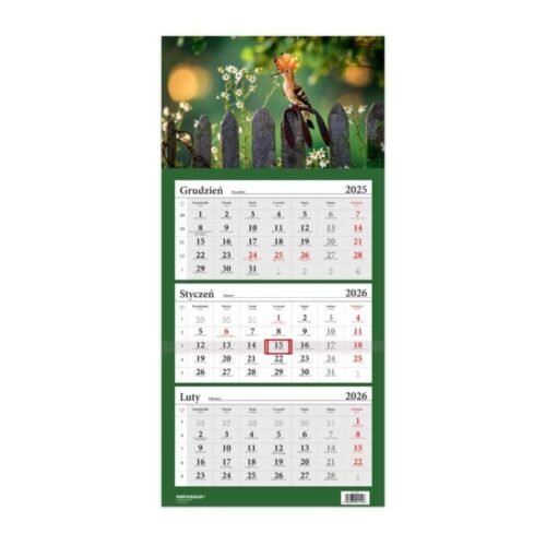 Kalendarz 2026 trójdzielny Ptak dudek HELMA