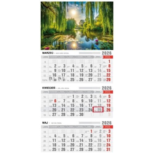 Kalendarz 2026 trójdzielny ekonomiczny wiosna