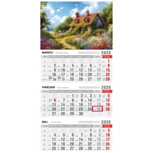 Kalendarz 2026 trójdzielny ekonomiczny romantico