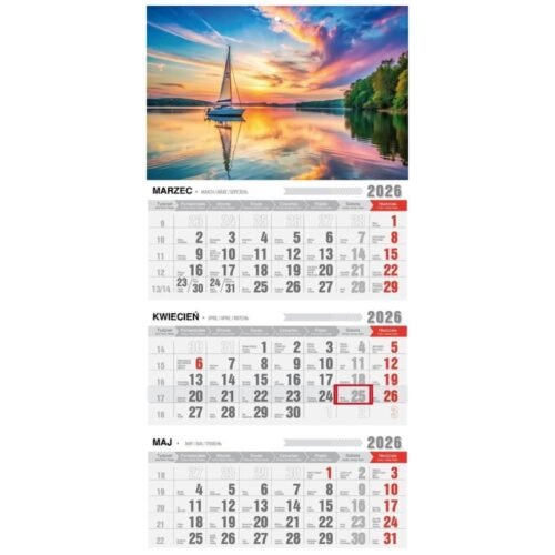 Kalendarz 2026 trójdzielny z magnesen mazury