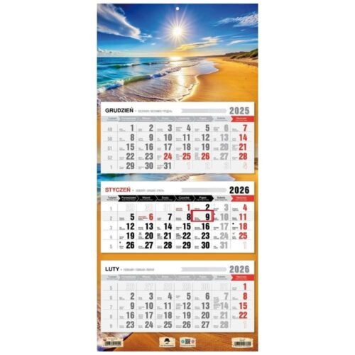 Kalendarz 2026 trójdzielny płaska główka morze