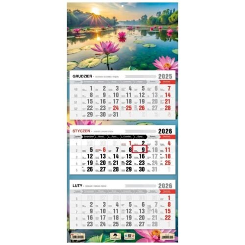 Kalendarz 2026 trójdzielny płaska główka jezioro