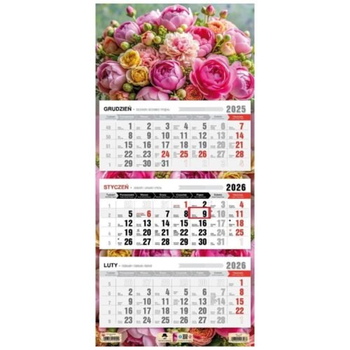 Kalendarz 2026 trójdzielny płaska główka kwiaty
