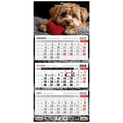Kalendarz 2026 trójdzielny płaska główka piesek