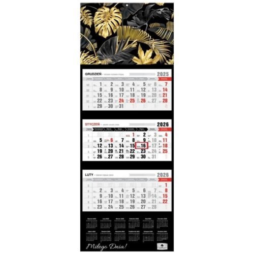Kalendarz 2026 trójdzielny premium glomour black
