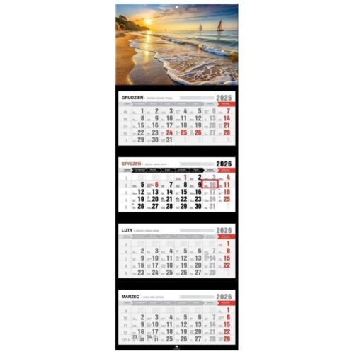 Kalendarz 2026 czterodzielny premium zachód słońca