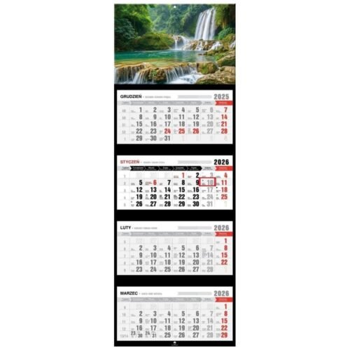 Kalendarz 2026 czterodzielny premium wodospad