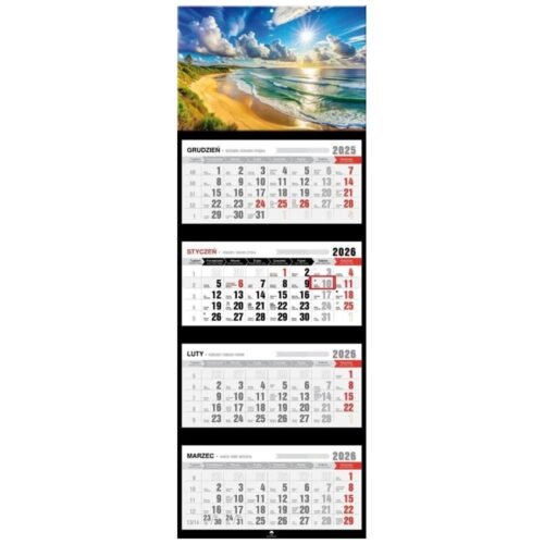 Kalendarz 2026 czterodzielny premium plaża
