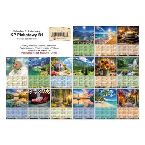 Kalendarz 2026 B1 plakatowy z listwą (15szt)