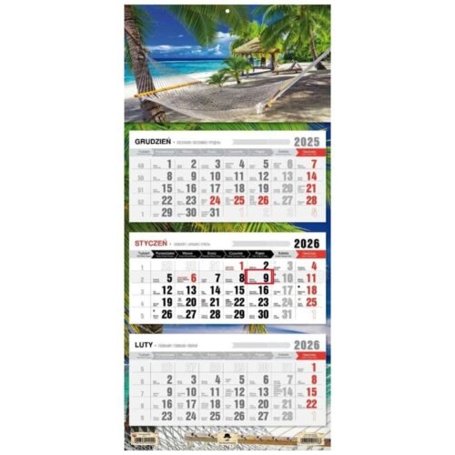 Kalendarz 2026 trójdzielny płaska główka tropik