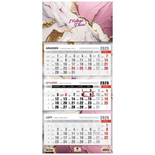 Kalendarz 2026 trójdzielny płaska główka glamour