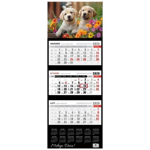 Kalendarz 2026 trójdzielny premium pieski