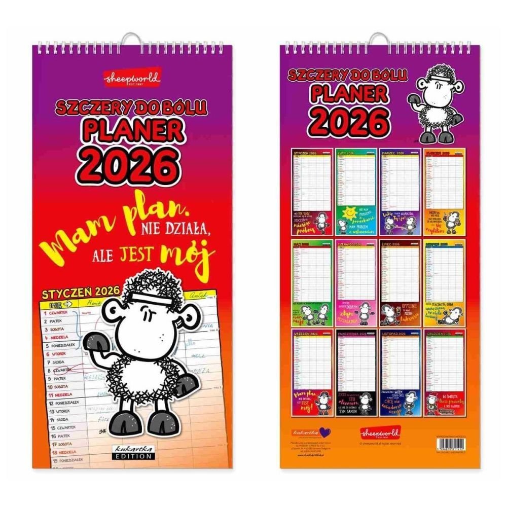 Kalendarz 2026 ścienny planer Sheepworld szczery