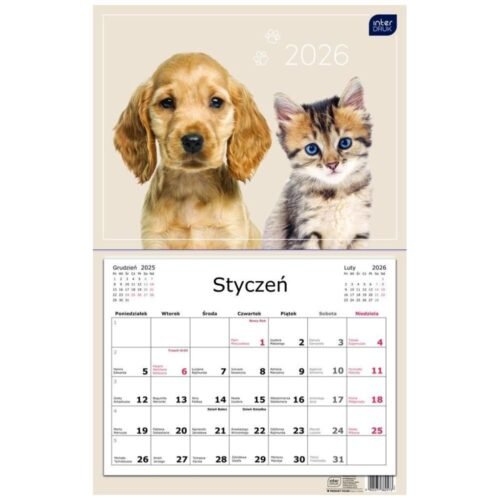 Kalendarz 2026 jednodzielny 32x50cm Zwierzaki