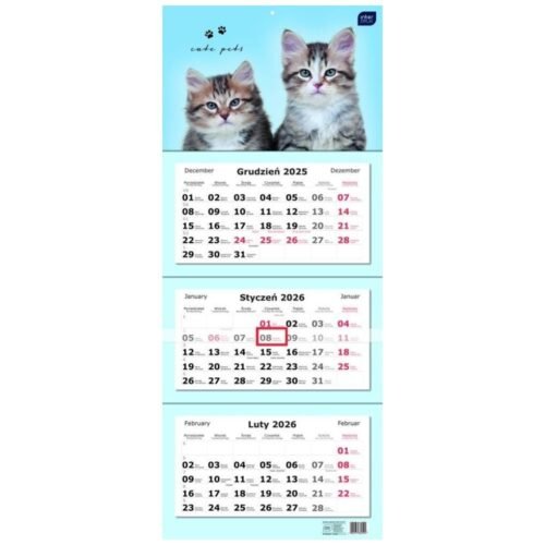 Kalendarz 2026 trójdzielny 82,5x34cm Koty