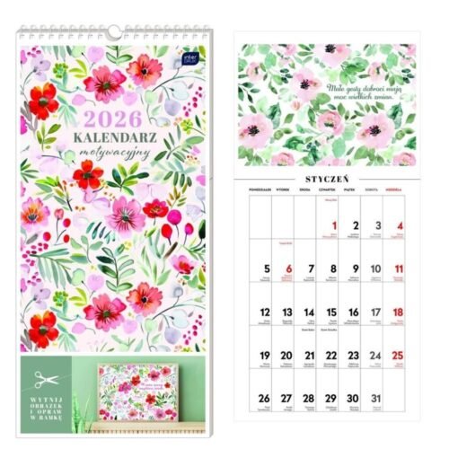 Kalendarz 2026 motywacyjny 22x46cm Kwiaty