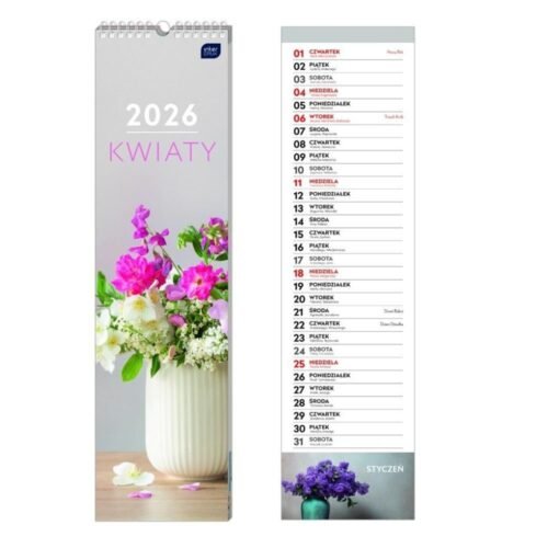 Kalendarz 2026 paskowy 13,5x50cm Kwiaty