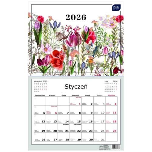 Kalendarz 2026 jednodzielny 32x50cm Kwiaty