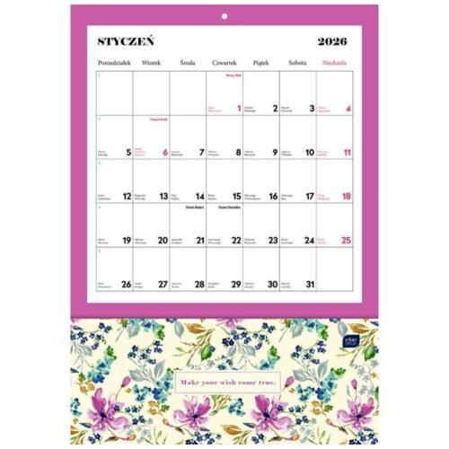 Kalendarz 2026 ścienny z kieszonką 28x40cm Blossom