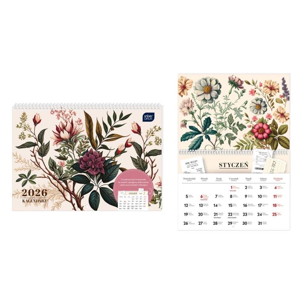 Kalendarz 2026 z kieszonką 25x17,5cm Kwiaty