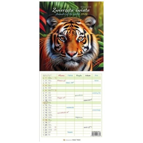 Kalendarz 2026 wieloplanszowy wąski - Zwierzęta