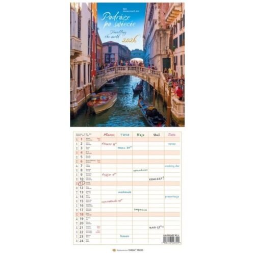 Kalendarz 2026 wieloplanszowy wąski - Podróże po..