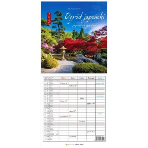 Kalendarz 2026 wieloplanszowy wąski - Ogród japoń.