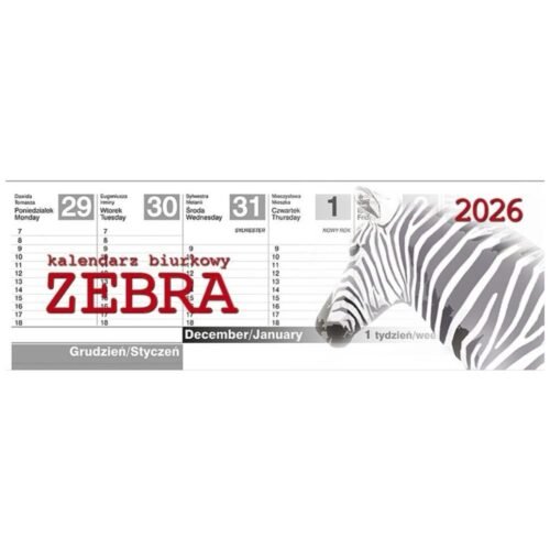 Kalendarz 2026 biurkowy Zebra