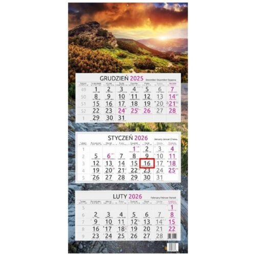 Kalendarz 2026 trójdzielny Wschód na Babiej