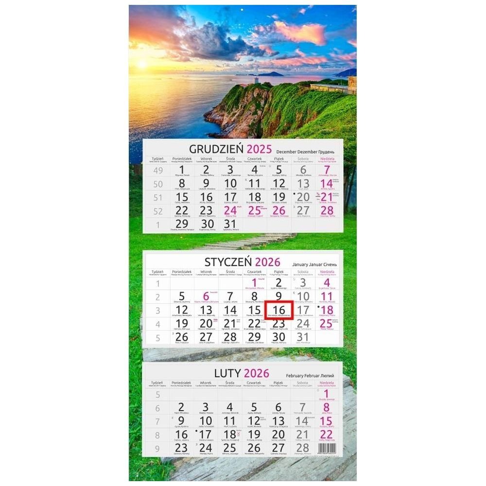 Kalendarz 2026 trójdzielny Klif