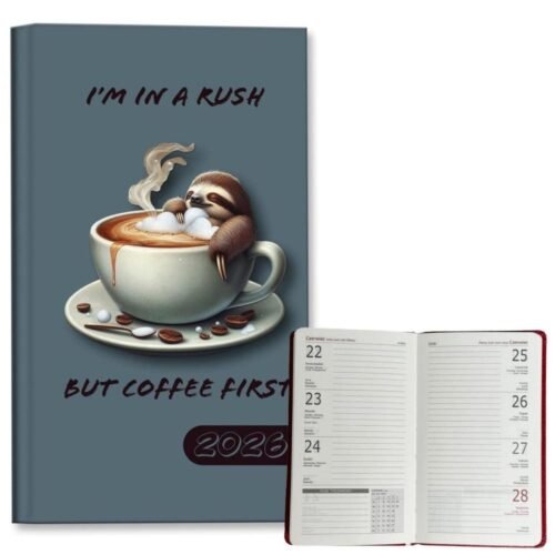 Kalendarz 2026 A6 tygodniowy Leniwiec Kawa