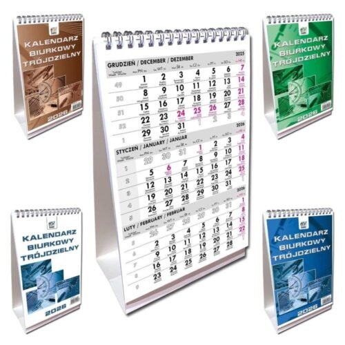 Kalendarz 2026 A5 biurkowy trójdzielny pion mix