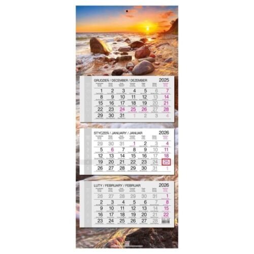 Kalendarz 2026 trójdzielny główka płaska Bałtyk