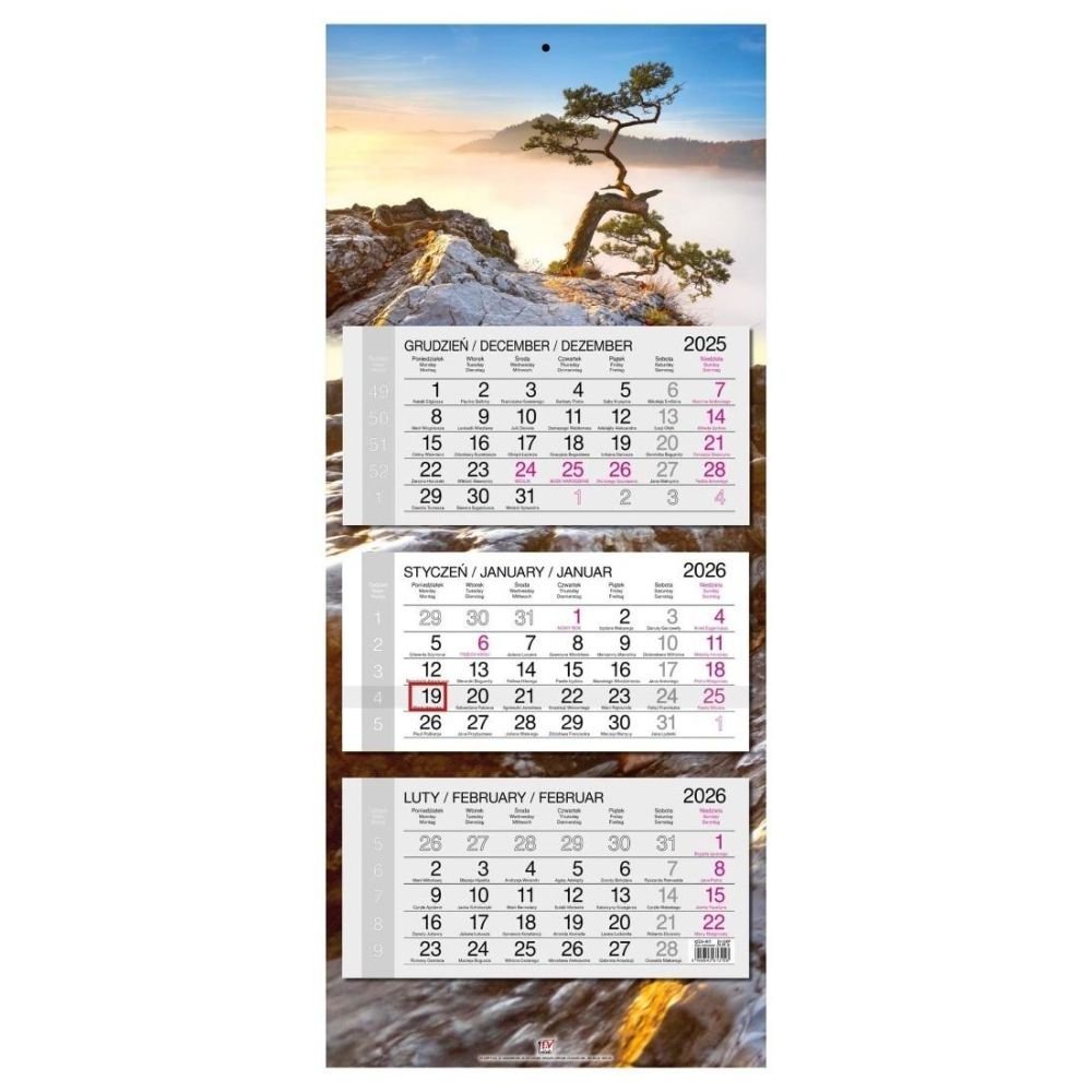 Kalendarz 2026 trójdzielny główka płaska Pieniny