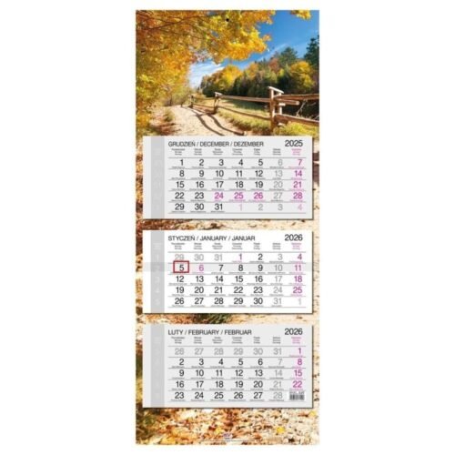 Kalendarz 2026 trójdzielny główka płaska Krajobraz
