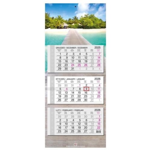 Kalendarz 2026 trójdzielny główka płaska Malediwy